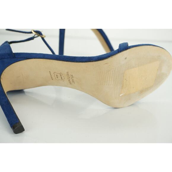 Stuart Weitzman Nudistsong Blue Suede Ankle Strappy Sandals - Picture 9 of 10